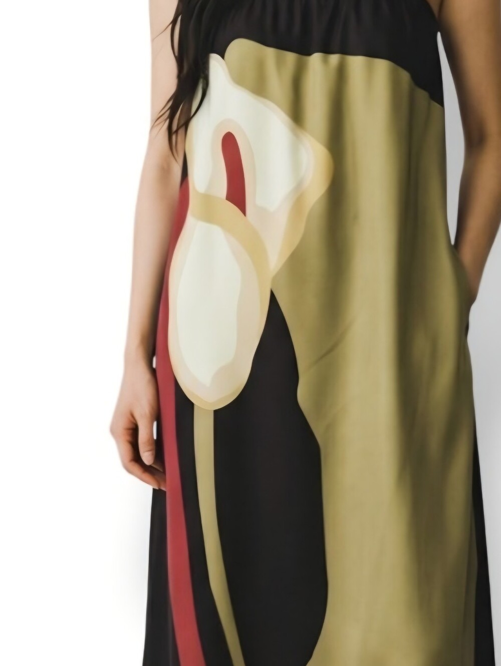 $10  Strapless Calla Lily Floral Print Maxi Dress Size #S/M Black Olive Ivory